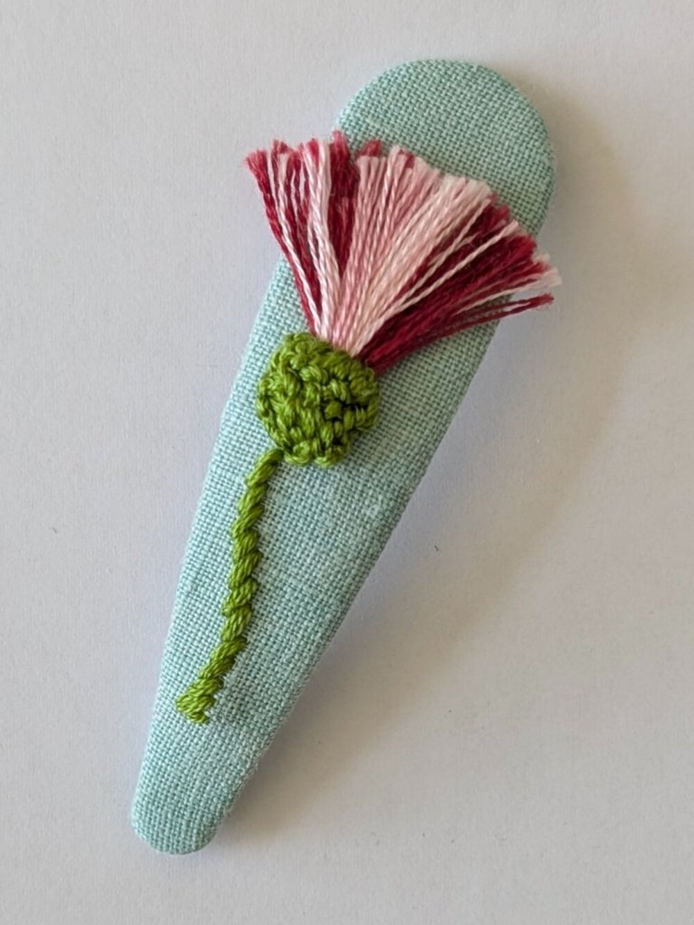 New Thistle Flower hand embroidered linen cotton large handmade hair clip
